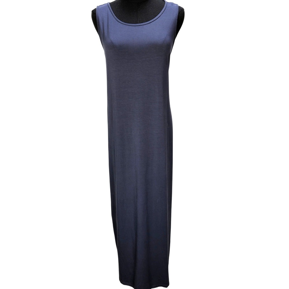 Women's Eileen Fisher Large Navy Tencel Lyocell Stretch Sleeveless Maxi Dress